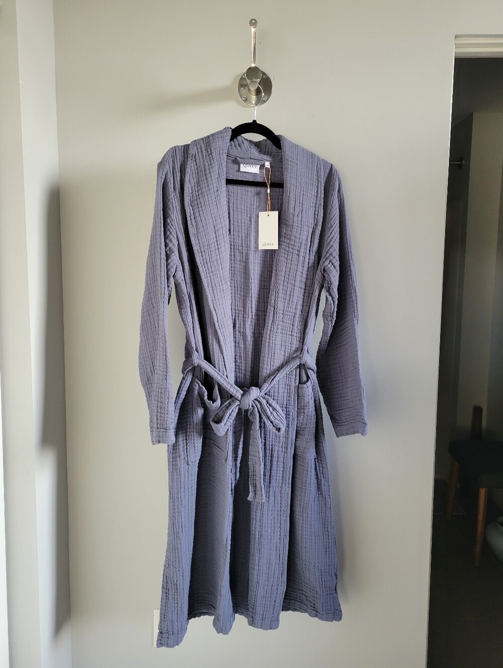 Quince Soft Layered Turkish Cotton Robe Mineral Medium NWT